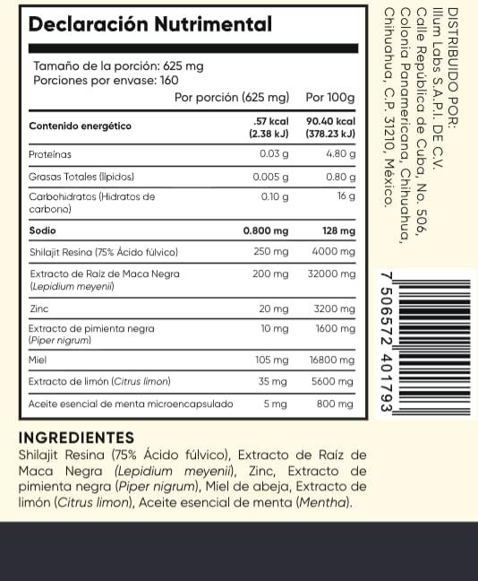 Himalaya Shilajit con Maca Negra,Zinc, Miel, Pimienta Negra, Limón y Menta 100 g