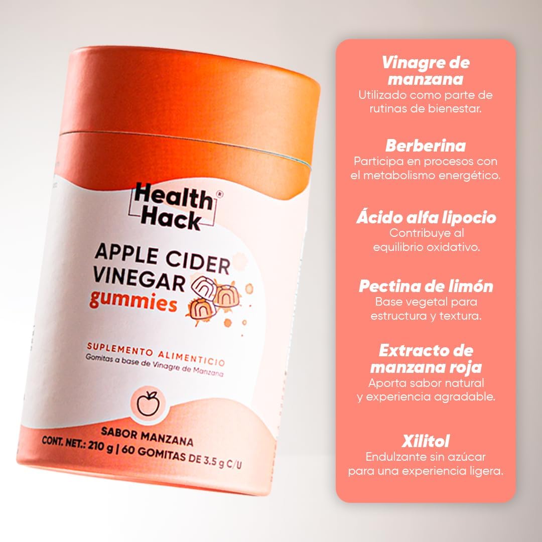 Gomitas de Vinagre de Manzana | Con Berberina y Ácido Alfalipoico | 1750 mg por porción | Sabor Manzana | para Adultos