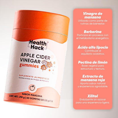 Gomitas de Vinagre de Manzana | Con Berberina y Ácido Alfalipoico | 1750 mg por porción | Sabor Manzana | para Adultos