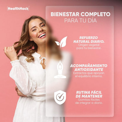 Health Hack Multi Women | Multivitamínico para Mujer con Mio-Inositol, Probióticos, Biotina y Ácido Hialurónico | Sabor Fresa, Sin Azúcar | 60 Gomitas para Adultos