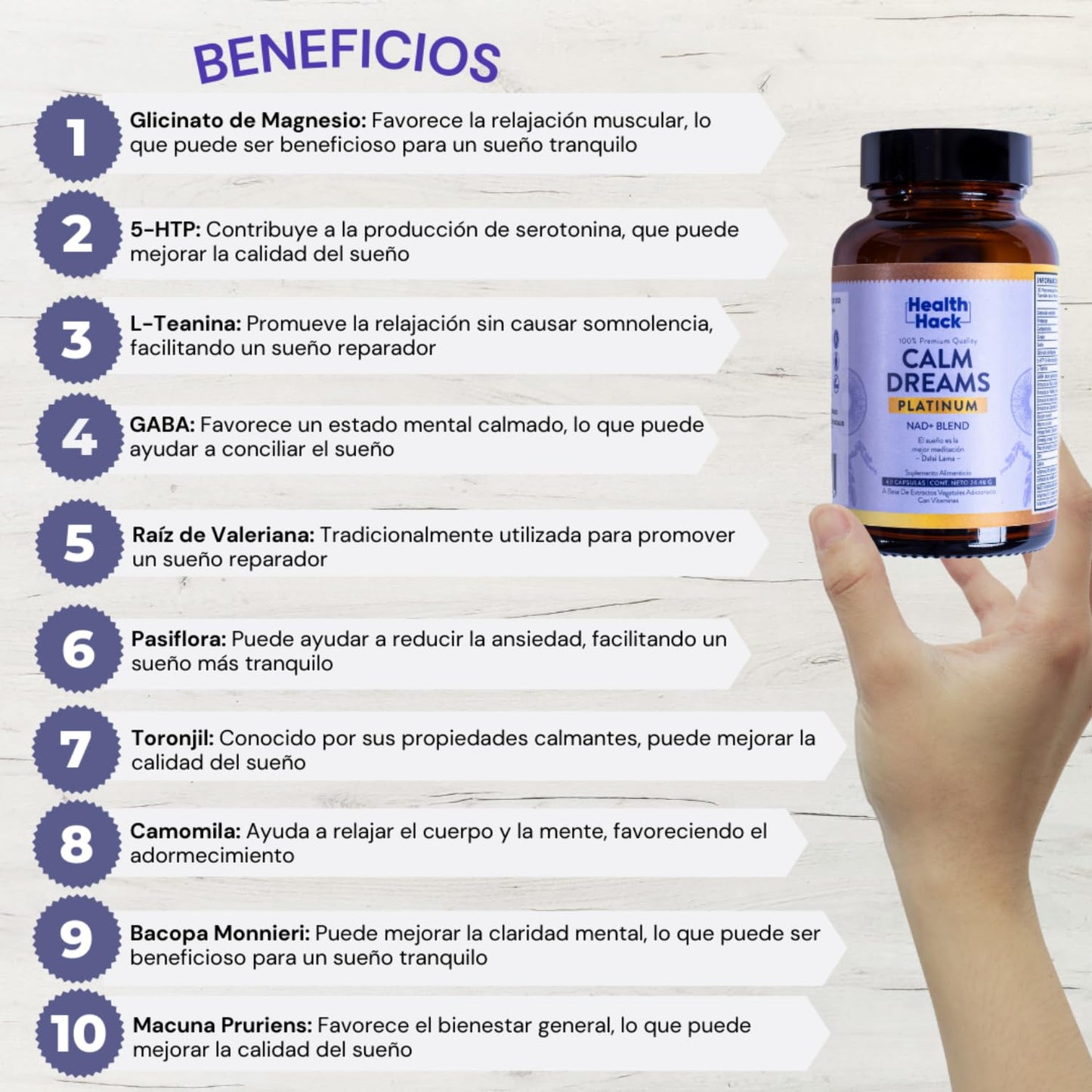 Suplemento Mejorado para el Apoyo del Sueño Calm Dreams PLATINUM NAD+ Blend