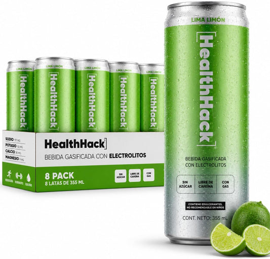 Bebida Gasificada con Electrolitos Lima Limón | Sin Azúcar, 0 Calorías y Sin Cafeína | 8 Latas de 355 ml para Hidratación y Recuperación Física
