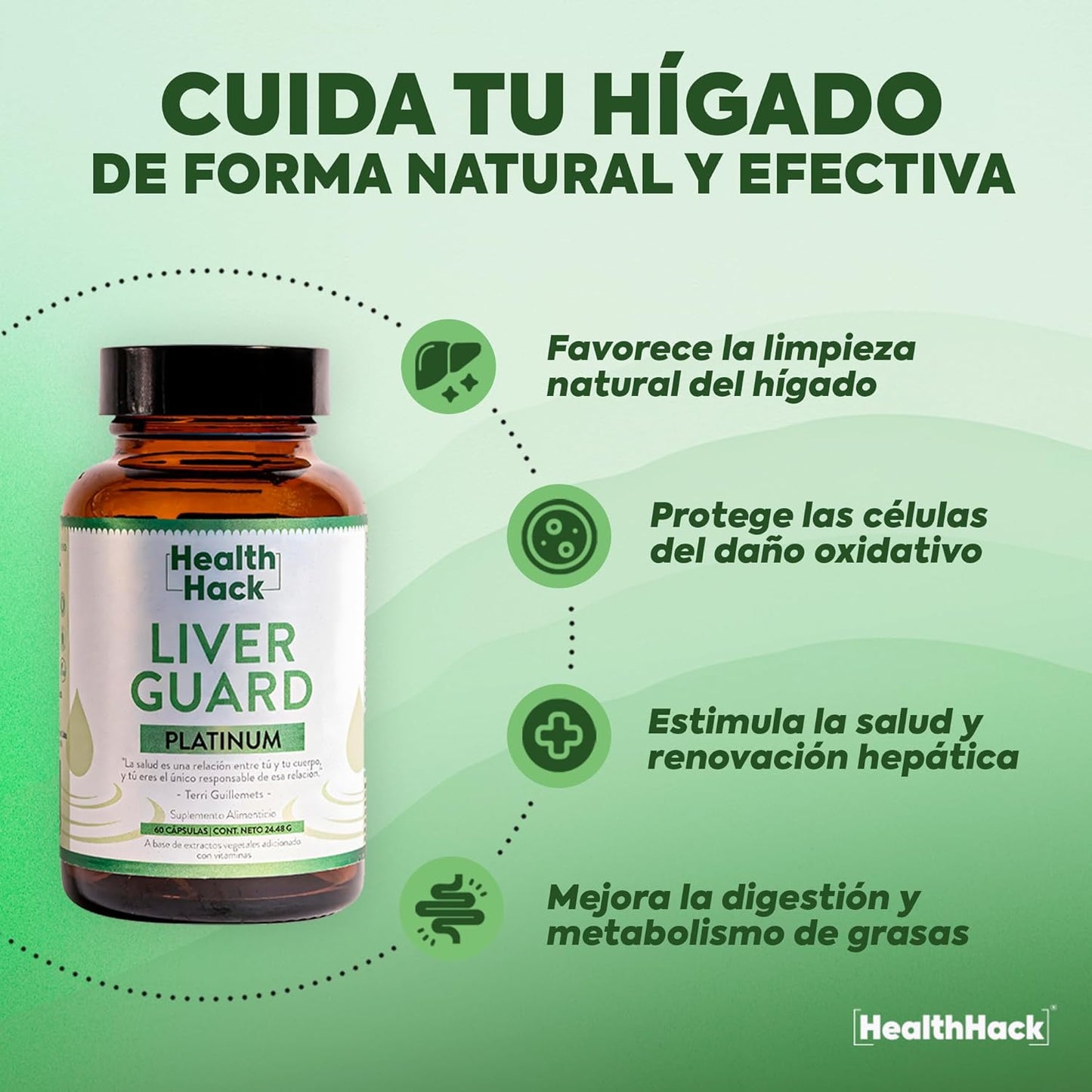 Liver Guard Platinum Suplemento Natural para Bienestar Hepático | 60 Cápsula