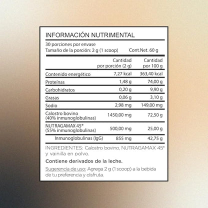 Polvo de Calostro Bovino con NutraGamax