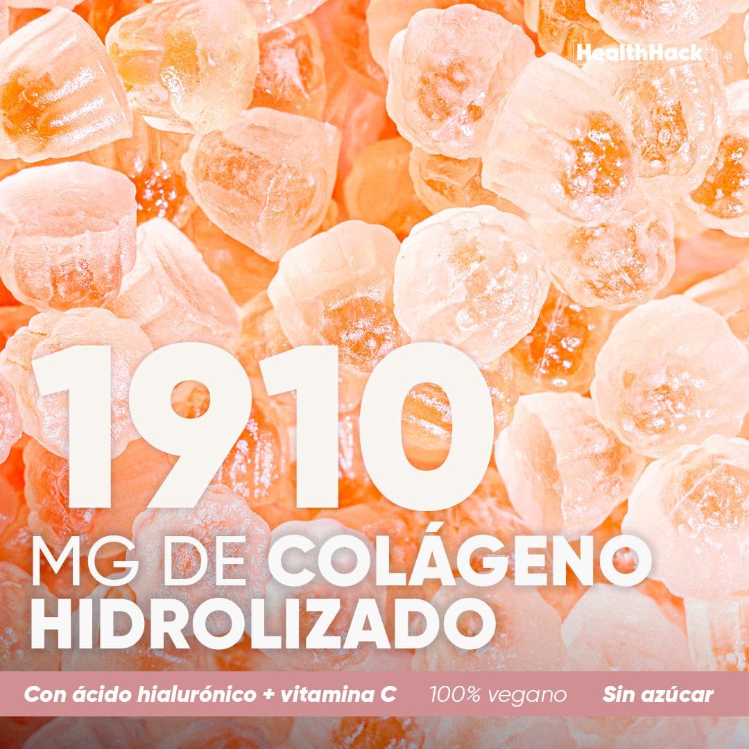 Colágeno Hidrolizado en Gomitas | 5 Tipos de Colágeno I, II, III, V y X + Ácido Hialurónico, Vitamina C, Zinc y Biotina | Sabor Fresa, Sin Azúcar, para Adultos