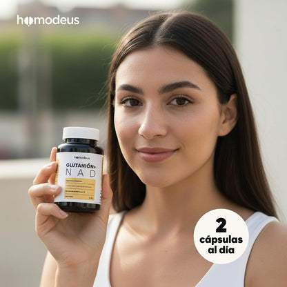 Glutatión 500 mg + NAD+ 200 mg con NAC, Ácido Alfa-Lipoico y CoQ10 | Suplemento Antioxidante en Cápsulas Veganas | Glicina y Glutamina para Bienestar Integral y Energía Celular | Homodeus