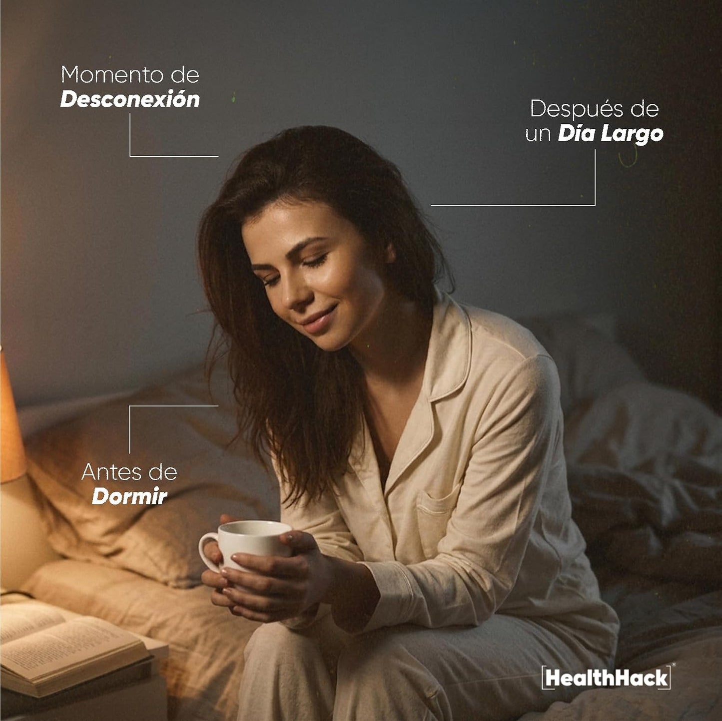 Health Hack Hot Cocoa Noche | Magnesio, GABA, L-Teanina, 5-HTP y Pasiflora | Bebida de Cacao en Polvo Sin Azúcar | 30 Porciones para Relajación y Descanso Nocturno