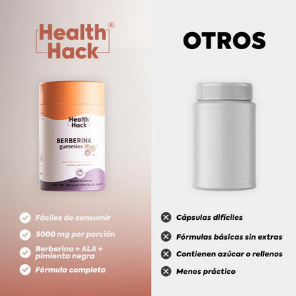 Berberina (Berberis aristata) en Gomitas 500 mg sabor Manzana para Adultos | Con Ácido Alfa Lipoico y Pimienta Negra (Piper nigrum) | Suplemento Alimenticio