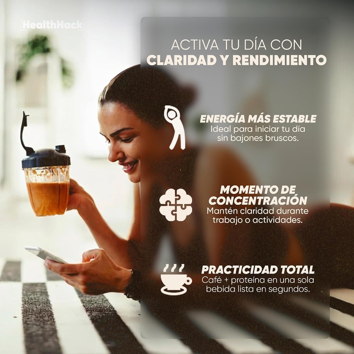 Health Hack Protein Iced Coffee | 12 g Proteína Aislada de Suero, MCT, L-Tirosina y L-Teanina | Polvo Sabor Caramelo 190 g, 10 Porciones para tu Rutina Diaria