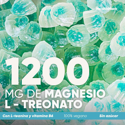 Magnesio L-Treonato en Gomitas | 1500 mg L-Treonato, 120 mg Magnesio Elemental, L-Teanina, Vitamina B6 y Pimienta Negra | Sin Azúcar, Sabor Lima Limón | Gomitas para Adultos