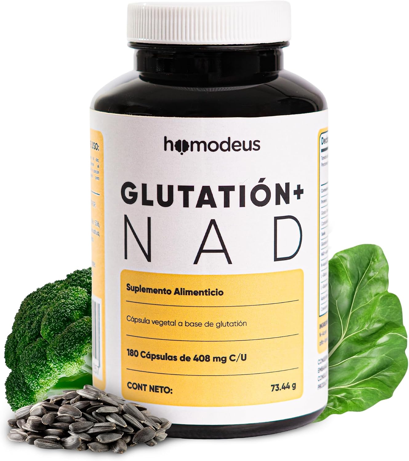 Glutatión 500 mg + NAD+ 200 mg con NAC, Ácido Alfa-Lipoico y CoQ10 | Suplemento Antioxidante en Cápsulas Veganas | Glicina y Glutamina para Bienestar Integral y Energía Celular | Homodeus