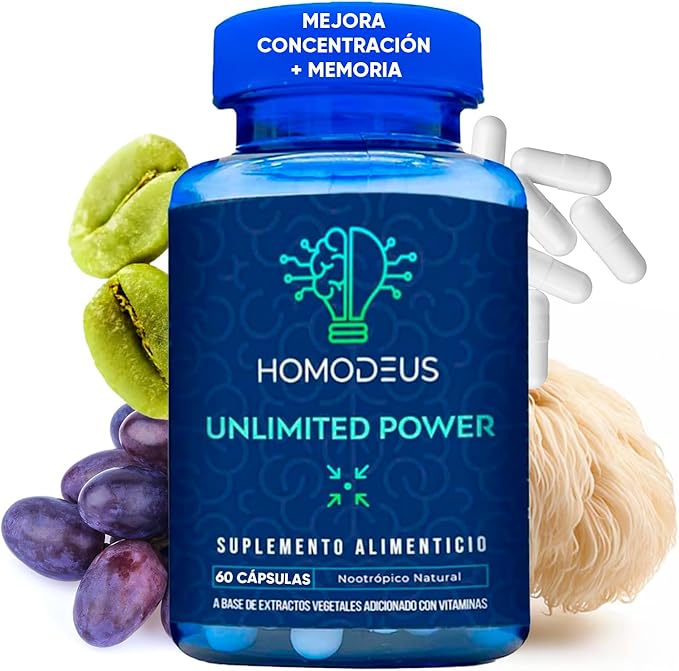 Nootropico para la Mente con Complejo B, Melena de Leon, suplemento natural para Concentracion, Memoria y Agilidad Mental | con L-Carnitina, Bacopa Monnieri, L-Tirosina y Semilla de Uva | 60 capsulas