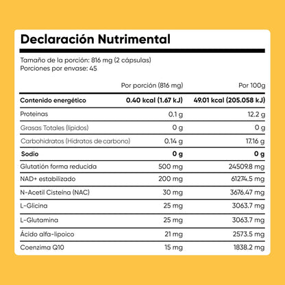 Glutatión 500 mg + NAD+ 200 mg con NAC, Ácido Alfa-Lipoico y CoQ10 | Suplemento Antioxidante en Cápsulas Veganas | Glicina y Glutamina para Bienestar Integral y Energía Celular | Homodeus