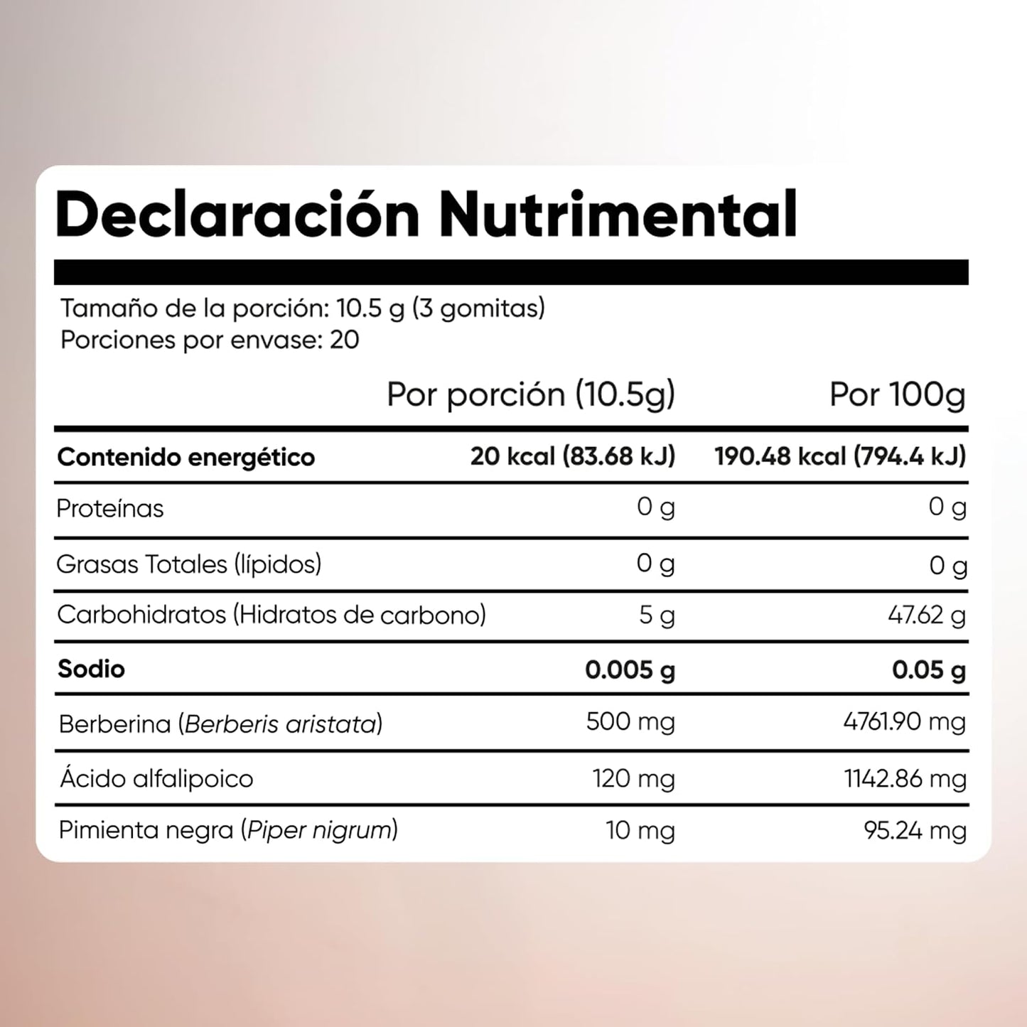 Berberina (Berberis aristata) en Gomitas 500 mg sabor Manzana para Adultos | Con Ácido Alfa Lipoico y Pimienta Negra (Piper nigrum) | Suplemento Alimenticio