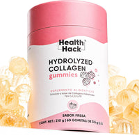 Colágeno Hidrolizado en Gomitas | 5 Tipos de Colágeno I, II, III, V y X + Ácido Hialurónico, Vitamina C, Zinc y Biotina | Sabor Fresa, Sin Azúcar, para Adultos