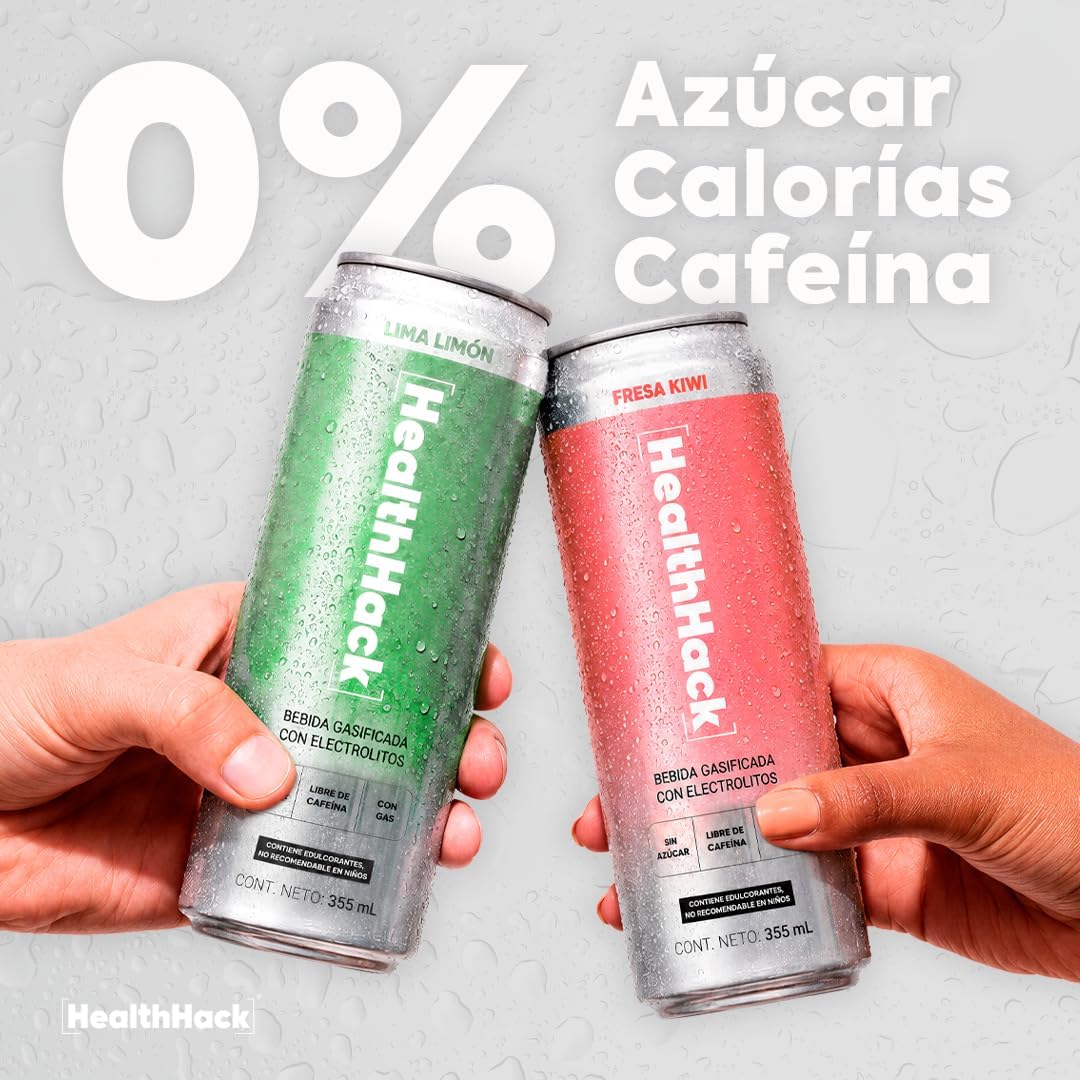 Bebida Gasificada con Electrolitos Fresa Kiwi | Sin Azúcar, 0 Calorías y Sin Cafeína | 8 Latas de 355 ml para Hidratación y Recuperación Física