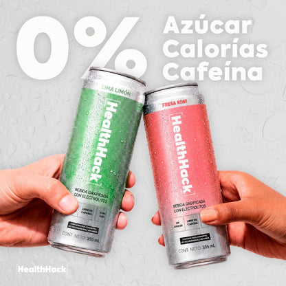 Bebida Gasificada con Electrolitos Fresa Kiwi | Sin Azúcar, 0 Calorías y Sin Cafeína | 8 Latas de 355 ml para Hidratación y Recuperación Física