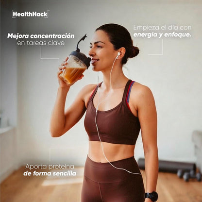 Health Hack Protein Iced Coffee | 12 g Proteína Aislada de Suero, MCT, L-Tirosina y L-Teanina | Polvo Sabor Caramelo 190 g, 10 Porciones para tu Rutina Diaria