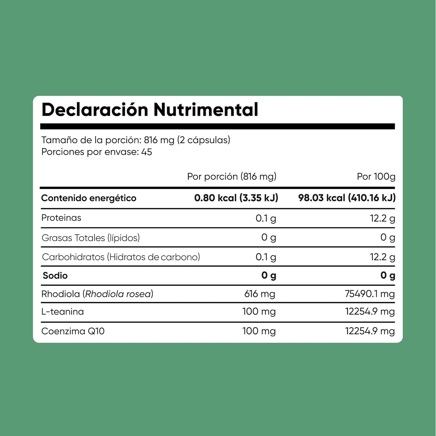 Rhodiola Rosea con L-Teanina y Coenzima Q10 | Cápsulas Vegetales Adaptógenas | 616 mg Rhodiola, 100 mg L-Teanina, 100 mg CoQ10 por Porción para Apoyar la Calma