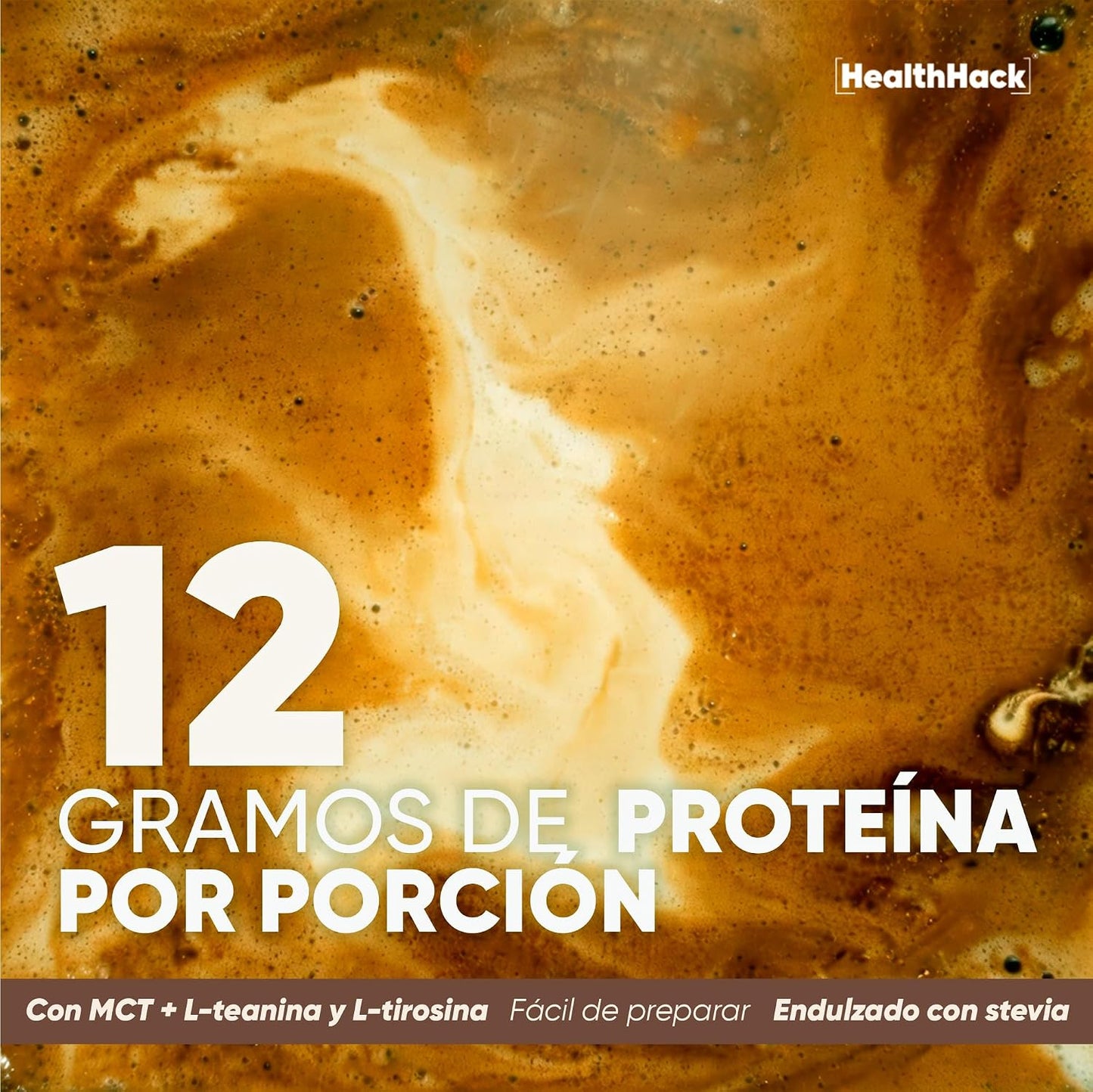 Health Hack Protein Iced Coffee | 12 g Proteína Aislada de Suero, MCT, L-Tirosina y L-Teanina | Polvo Sabor Caramelo 190 g, 10 Porciones para tu Rutina Diaria