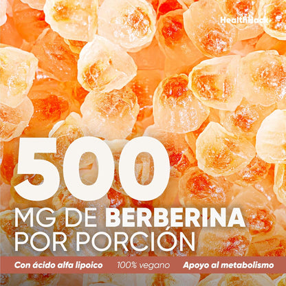 Berberina (Berberis aristata) en Gomitas 500 mg sabor Manzana para Adultos | Con Ácido Alfa Lipoico y Pimienta Negra (Piper nigrum) | Suplemento Alimenticio