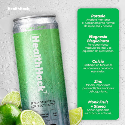 Bebida Gasificada con Electrolitos Lima Limón | Sin Azúcar, 0 Calorías y Sin Cafeína | 8 Latas de 355 ml para Hidratación y Recuperación Física