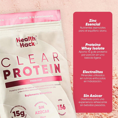 Clear Whey Protein Isolate en Polvo con Electrolitos | 15g Proteína, Zinc, Sodio y Potasio | 10 Porciones para Recuperación e Hidratación
