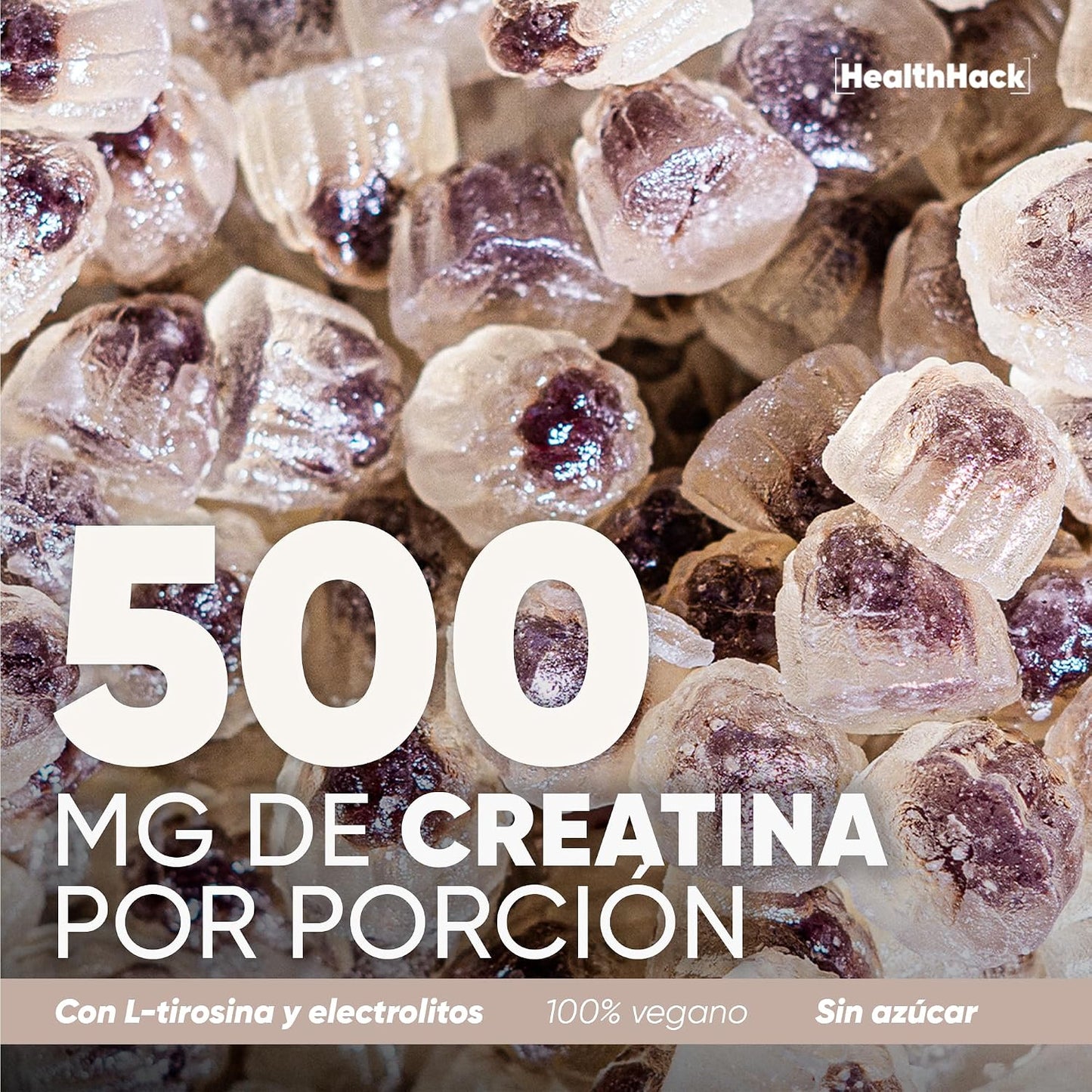 Gomitas de Creatina Monohidratada sabor Uva 5000 mg para Adultos | Con L-tirosina, Sodio, Potasio, Calcio, Magnesio y Zinc | Suplemento Alimenticio
