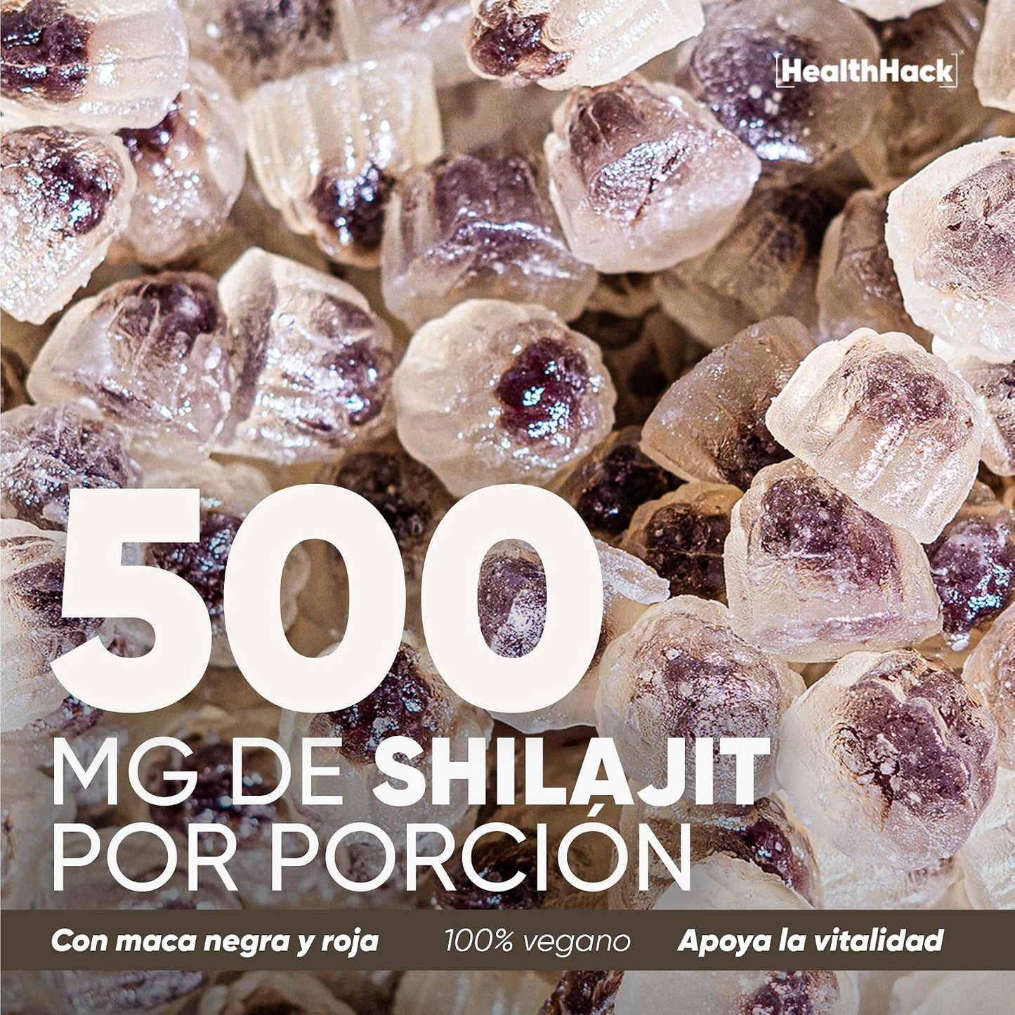 Gomitas de Shilajit con Maca Negra, Maca Roja, Zinc y Pimienta Negra | Energía y Vitalidad para Adultos | 500 mg Shilajit por porción