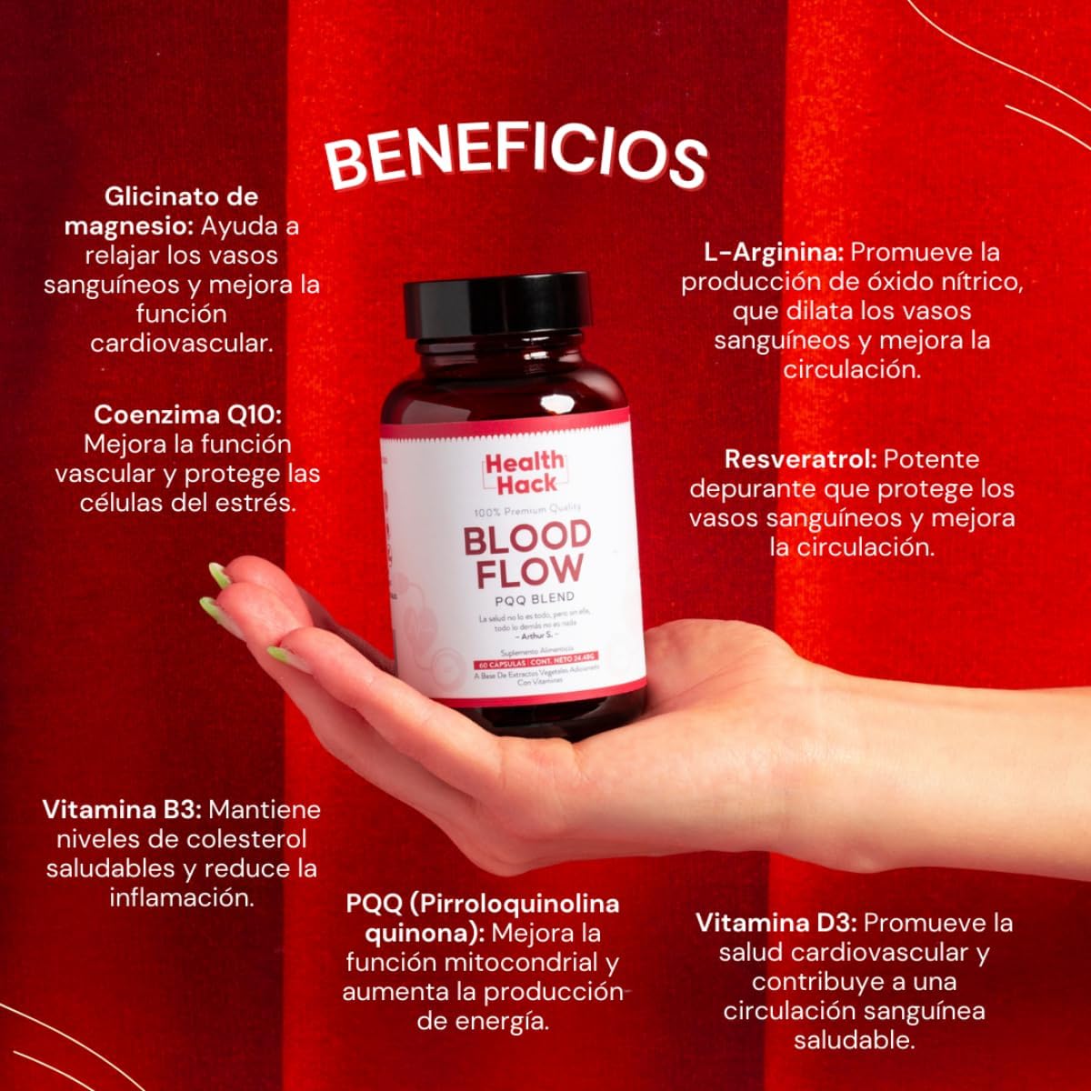 Blood Flow con PQQ y Coq10 Suplemento Circulación Sanguínea | Salud Cardiovascular