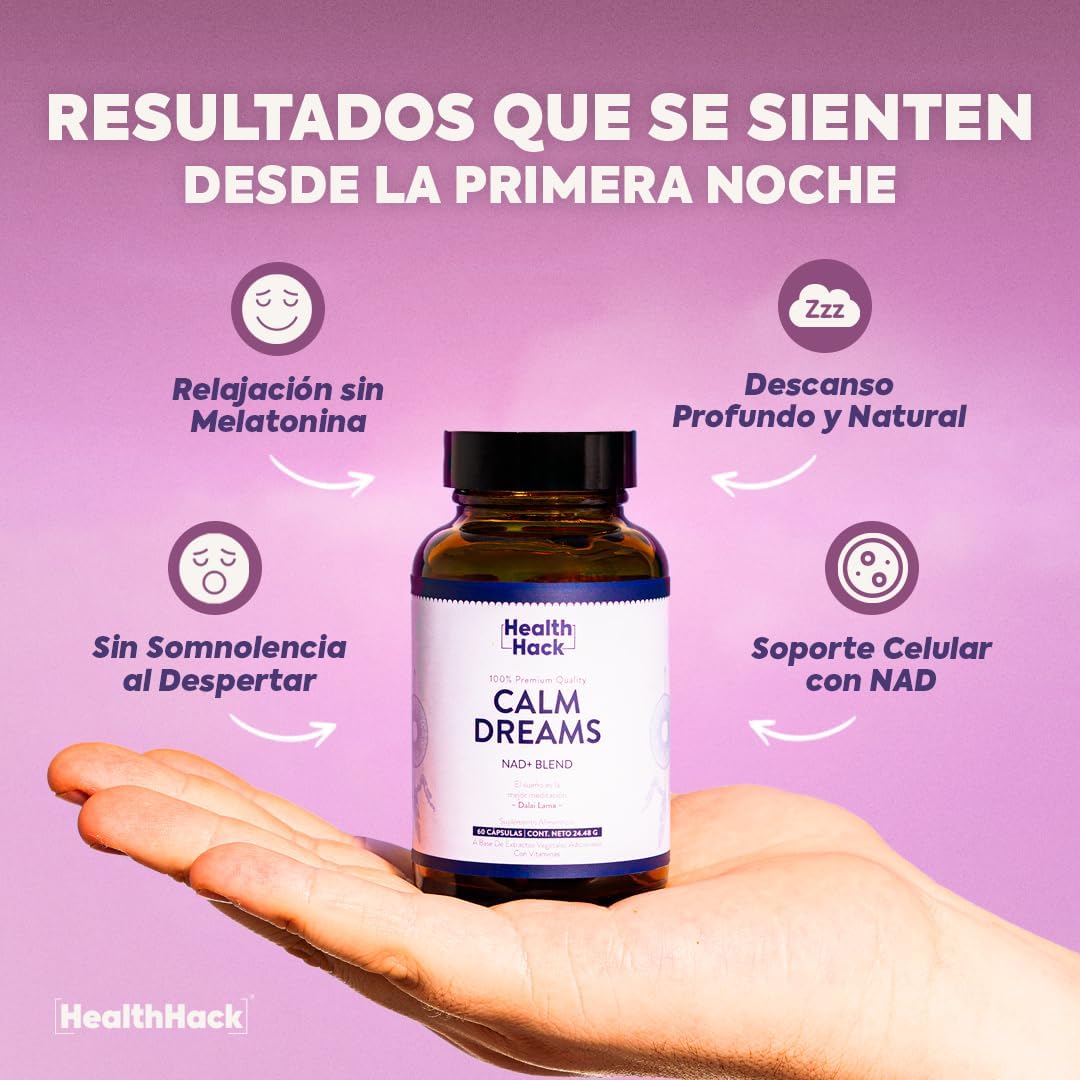 Calm Dreams Suplemento Natural para Relajación Nocturna | Vegano, Sin Azúcar ni Melatonina