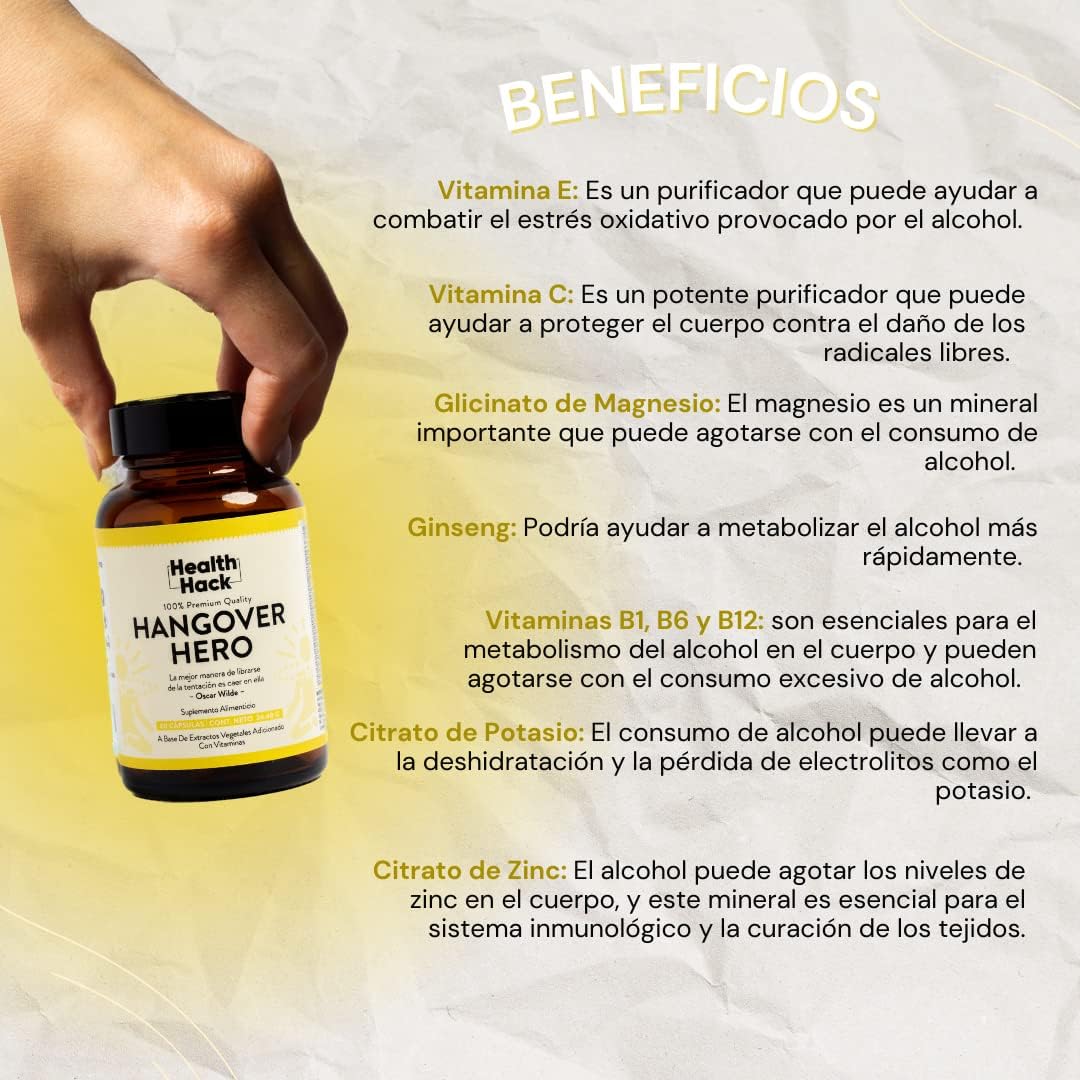 Hangover Hero Alivio de Resaca Avanzado | Recupera tu Energía y Bienestar Después de una Noche de Fiesta