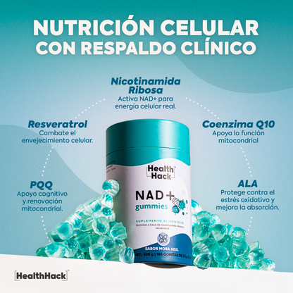NAD+ Resveratrol 180 o 60 Gomitas | Nicotinamida Ribosa, Resveratrol, Coenzima Q10 y Más | Energia Celular y Longevidad