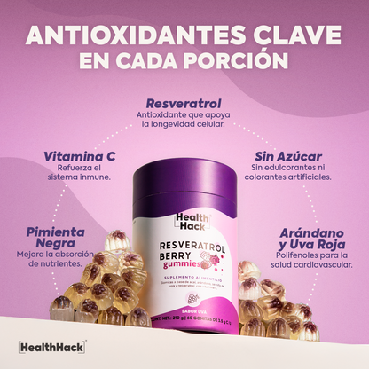 Health Hack Resveratrol en Gomitas | 180 o 60 Gomitas I  Antioxidantes