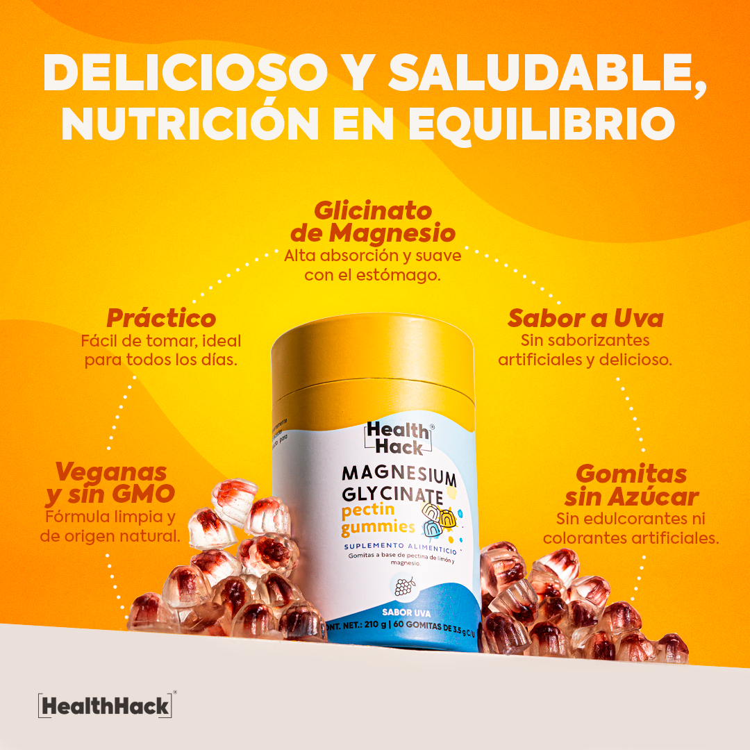 Glicinato de Magnesio en Gomitas 410 mg - 180 Gomitas para 3 meses - Sin Azúcar