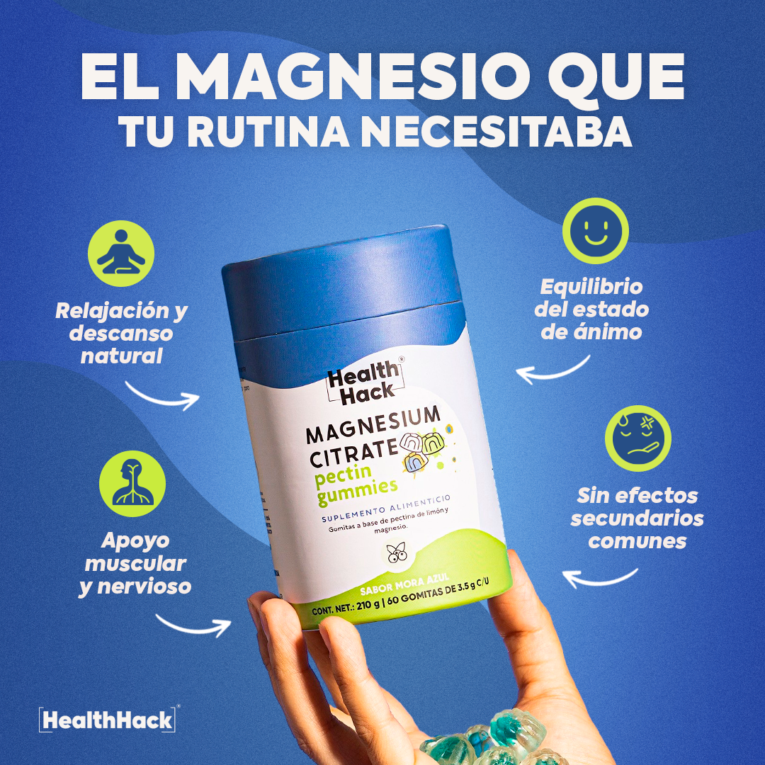 Health Hack Citrato de Magnesio en Gomitas Veganas - 180 o 60 Gomitas - Suplemento Sin Azúcar
