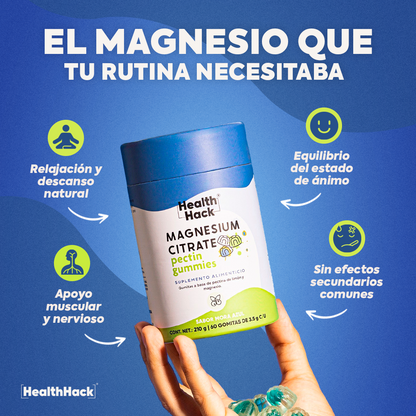 Health Hack Citrato de Magnesio en Gomitas Veganas - 180 o 60 Gomitas - Suplemento Sin Azúcar