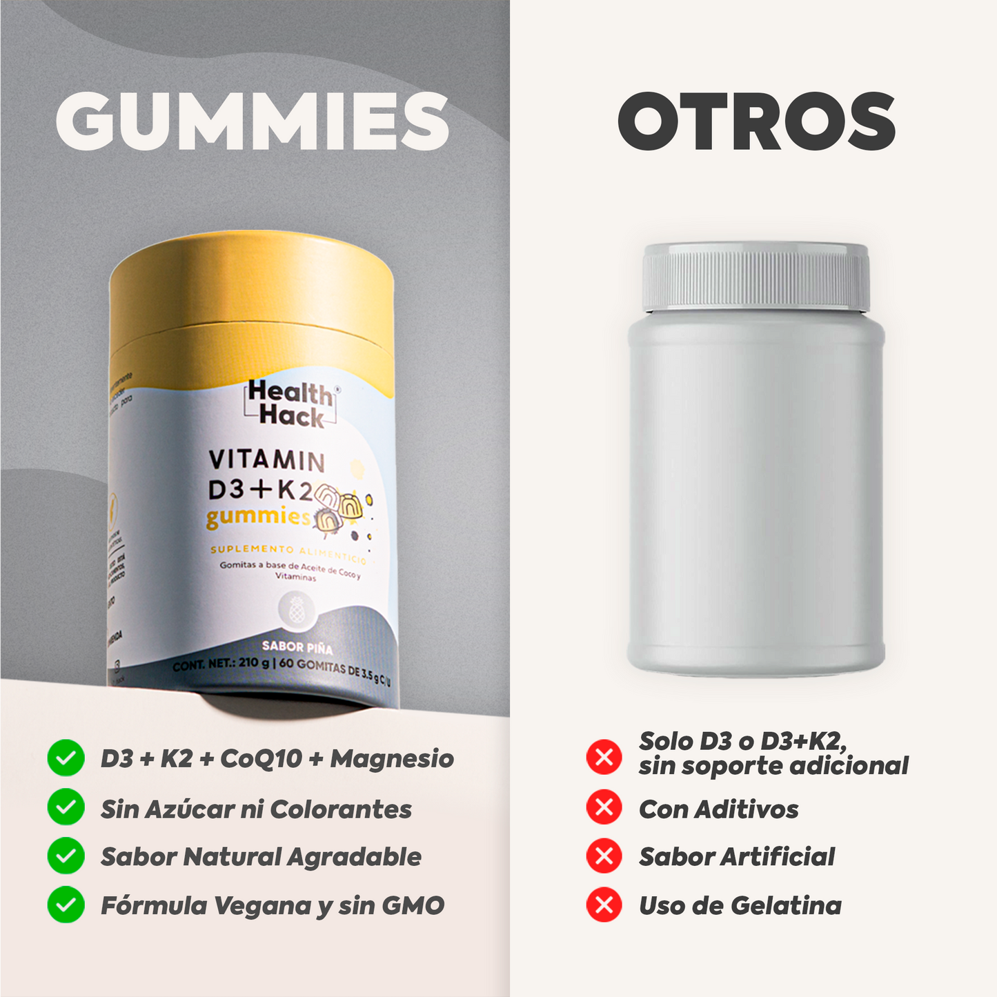 Vitamina D3 400 UI + K2 Aceite de Coco | 180 Gomitas Veganas para 3 Meses | Con Citrato de Magnesio, Coenzima Q10 y Vitaminas Liposolubles