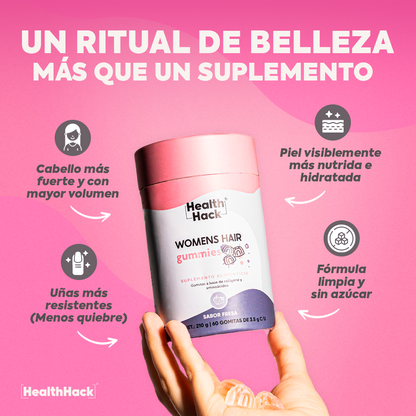 Womens Hair 180 o 60 Gomitas| Cabello, Piel y Uñas | Colageno Hidrolizado, NAC, MSM, L-Cisteina, Amla, Acido Hialuronico, Zinc