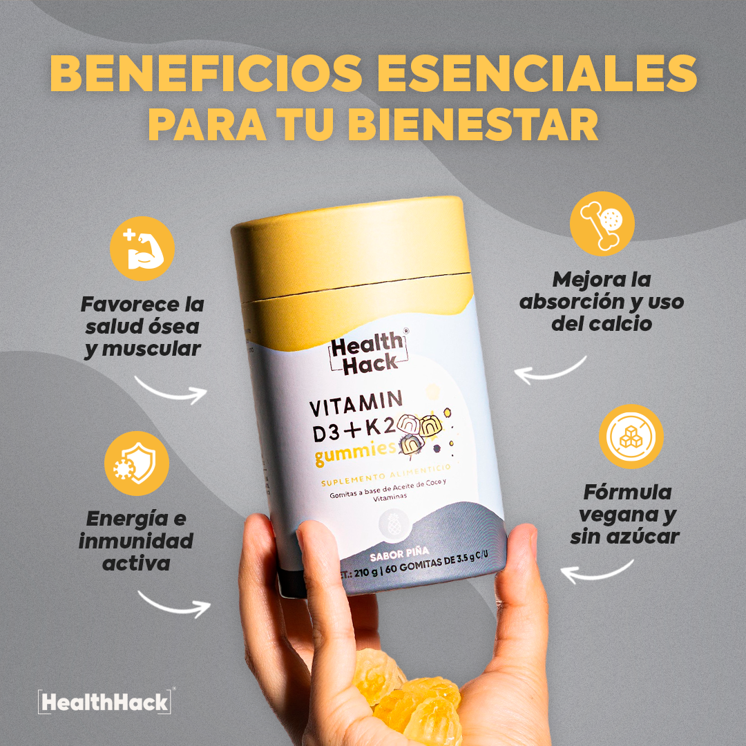 Vitamina D3 400 UI + K2 Aceite de Coco | 180 Gomitas Veganas para 3 Meses | Con Citrato de Magnesio, Coenzima Q10 y Vitaminas Liposolubles