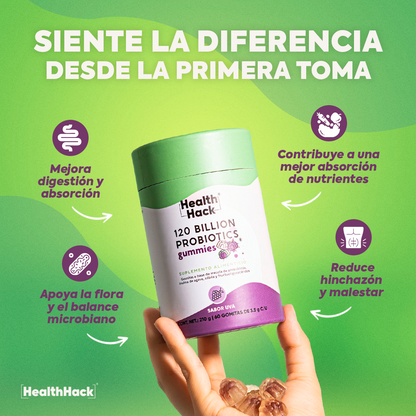 120 Billion Probioticos 14 Cepas | 180 Gomitas para 3 Meses | Con Inulina de Agave, Aloe Vera, Enzimas Digestivas y Prebioticos | Sin Azucar