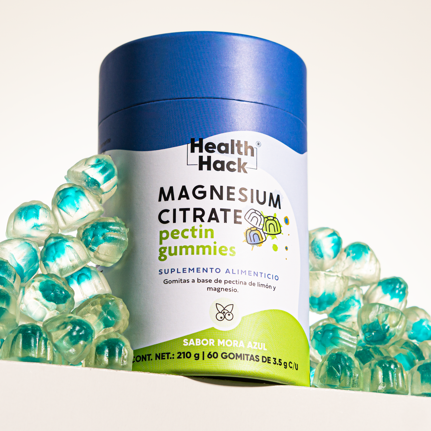 Health Hack Citrato de Magnesio en Gomitas Veganas - 180 o 60 Gomitas - Suplemento Sin Azúcar