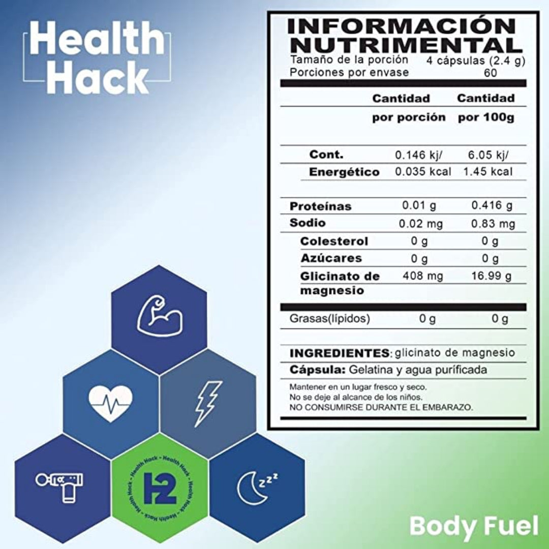 Health Hack Glicinato de Magnesio 240 Cápsulas | Suplemento Alimenticio de Múltiples Beneficios | Calidad Premium 100% Puro Hecho en Laboratorio | GMO Free y Keto Friendly.